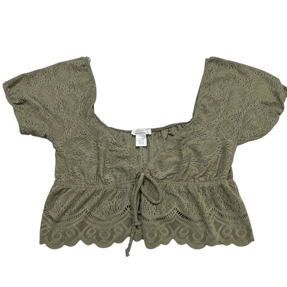 Urban Romantics Top Green Eyelet Milkmaid Ruffle Size XL Coquette Coachella